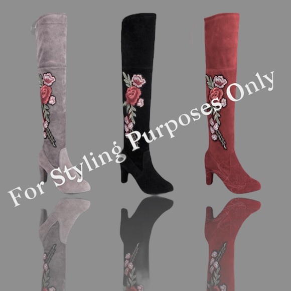 🛑🆕Embroidered Vegan Suede Over-the-Knee Boot - Picture 3 of 6